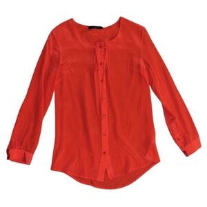 MaxMara Weekend 100% Silk Button Up Coral Blouse with Bow Detail Size Small